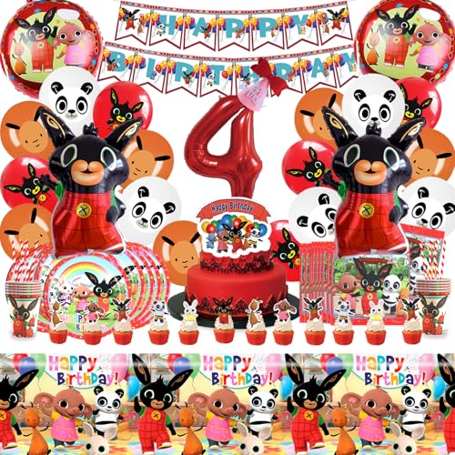 Bunny Geburtstag, Bunny Geburtstagsdeko 4 Jahre, Geburtstagsbanner, Ballon, Kuchendekoration, Tischdecke, Geeignet zum Dekorieren von Geburtstags Mottopartys von DAYCHOW
