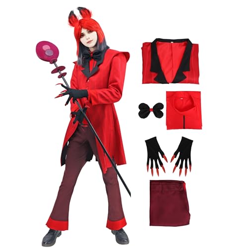 DAZCOS Alastor Cosplay Rot Kostüm Jacke Outfits mit Krawatte und Handschuh für Halloween-Partys (XS) von DAZCOS
