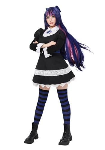 DAZCOS Anime-Cosplay-Kostüm für Damen, Schwarz-Blau, Dienstmädchenkleid, Strumpf, Uniform, komplettes Set für Halloween, Blue-black, Large DAZCOS Anime-Cosplay-Kostüm für Damen, Schwarz-Blau, Dienstmädchenkleid, Strumpf, Uniform, komplettes Set für Halloween, Blue-black, Large von DAZCOS