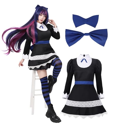 DAZCOS Anime-Cosplay-Kostüm für Damen, Schwarz-Blau, Dienstmädchenkleid, Strumpf, Uniform, komplettes Set für Halloween, Blue-black, Large von DAZCOS