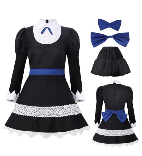 DAZCOS Anime-Cosplay-Kostüm für Damen, Schwarz-Blau, Dienstmädchenkleid, Strumpf, Uniform, komplettes Set für Halloween, Blue-black, S von DAZCOS