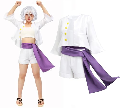 DAZCOS Anime Cosplay Kostüm für Damen Gear 5 Nika US Size Shirt Shorts und Schärpe, Weiss/opulenter Garten, X-Small von DAZCOS