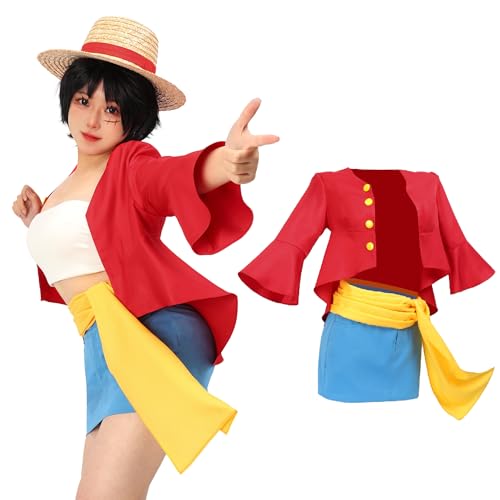 DAZCOS Luffy Cosplay-Kostüm für Damen, US-Größe, Hemd, Minirock und Schärpe, Rot, Größe M von DAZCOS