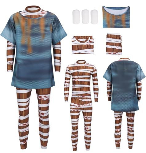 DAZCOS Verletztes lockiges Cosplay-Horrorspiel-Kostüm für Herren, Patientenkleid, komplettes Set für Halloween, Blau, L von DAZCOS