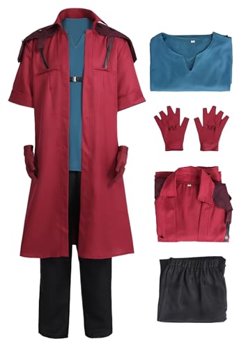 DZAOCS Anime Herren roter langer Mantel Cosplay Kostüm Outfit mit Handschuhen Zubehör Komplette Sets für Party Halloween, Rot/Ausflug, einfarbig (Getaway Solids), XL von DAZCOS