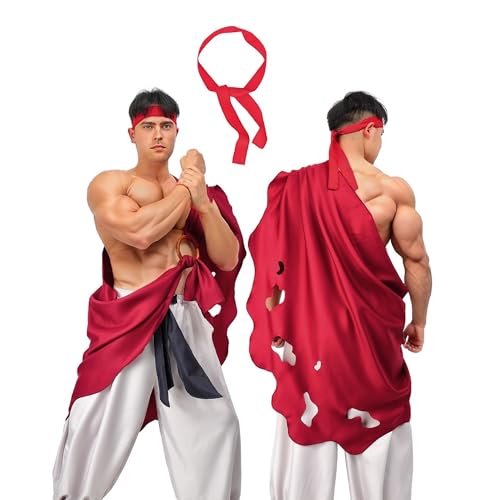 Game Fighter Cosplay Kasaya Robe Cloak Stirnband Kostüm für Herren, Rot/Ausflug, einfarbig (Getaway Solids), Einheitsgr��e von DAZCOS