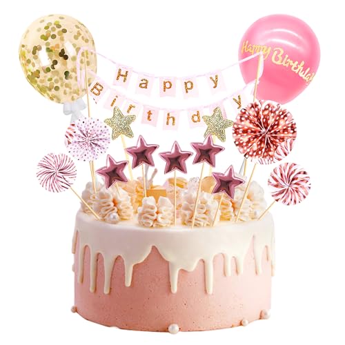 12-teiliges rosa Motiv-Tortenaufsatz-Set, Mädchen-Tortenaufsatz, Küchendekoration, Geburtstagskuchenaufsatz, rosa Kuchenaufsatz 12-teiliges rosa Motiv-Tortenaufsatz-Set, Mädchen-Tortenaufsatz, Küchendekoration, Geburtstagskuchenaufsatz, rosa Kuchenaufsatz von DAZZLUXE