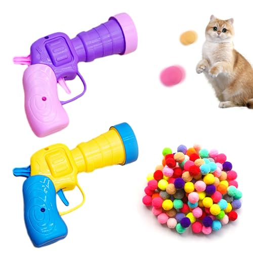 2 Stück Lustige Katzenspielzeugpistolen Mit 60 Stück Plüschbällen, Katzenballpistole, Plüschballwerfer, Interaktives Katzenspielzeug, Katzenspielzeug, Katzengeschenke (Blau, Lila) von DAZZLUXE