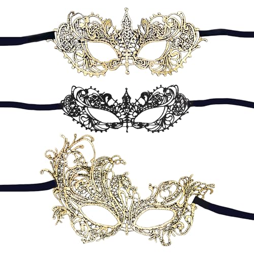 DAZZLUXE 3 Stück Spitzenmasken, Spitzenhohlmasken, Maskerademasken, Von Spitzenmasken, Karnevalsmasken, Goldmasken, Spitzenaugenmasken DAZZLUXE 3 Stück Spitzenmasken, Spitzenhohlmasken, Maskerademasken, Von Spitzenmasken, Karnevalsmasken, Goldmasken, Spitzenaugenmasken von DAZZLUXE