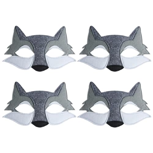 DAZZLUXE 4 Stück Graue Wolfsmaske, Tiermaske, Graue Wolfsfilzmaske, Kinderpartymaske, Maskerademaske, Halbgesichtswolfmaske, Halloween-Anziehzubehör Für Cosplay, Maskerade, Party DAZZLUXE 4 Stück Graue Wolfsmaske, Tiermaske, Graue Wolfsfilzmaske, Kinderpartymaske, Maskerademaske, Halbgesichtswolfmaske, Halloween-Anziehzubehör Für Cosplay, Maskerade, Party von DAZZLUXE