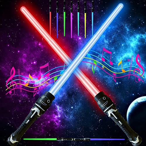 2 Stück Laserschwert Kinder,Duell Lichtschwerter,2 in 1 Lichtschwert,Star Wars Lichtschwert,Doppelklingen Laserschwert,Lichtschwerter mit Licht und Sound,Cosplay Spielzeug für Kinder Geschenk von DAZZTIME