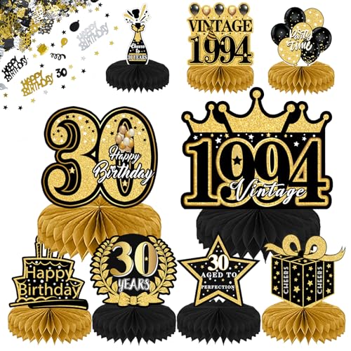 30. Geburtstag Tischdeko Set,30. Geburtstag Dekoration Mann, 10 Stück Schwarz und Gold 30. Geburtstag Deko Bienenwabe Mittelstück mit Tortendeko,15g Happy Birthday Konfetti,30. Geburtstag,30 Jahrestag von DAZZTIME