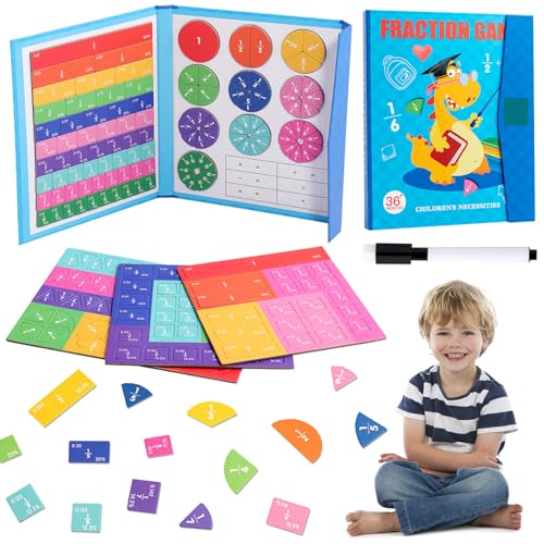 DAZZTIME Bruchrechnen Material Magnetisch,Magnetisches Buch-Bruchteil-Puzzle für Kinder,Magnetisches Bruchbuch,Arithmetisches Lernspielzeug,Bruchrechnen Spiel,Rechenhilfe Ab 7 Jahre von DAZZTIME