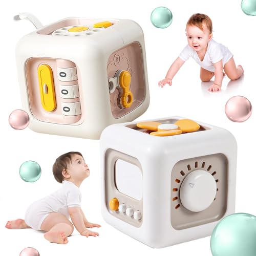 DAZZTIME Busy Activity Cube for Toddlers,2 Stück Motorikwürfel,Montessori Spielzeug,Schalter Lüfter Spiegel Tasten Schubladen Lernenals Fidget Toys,für Babys und Kleinkinder 1 2 3 4 Jahre. von DAZZTIME