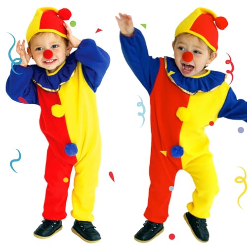 DAZZTIME Clown Kostüm Kind,Kleinkind Clown KostüM Halloween Größe-M,Kinder Kostüm Funny Clown,mit Clown Hut und Nase,Kinder Faschingskostüme für Jungen Mädchen für Halloween Karnevalskostüm. von DAZZTIME