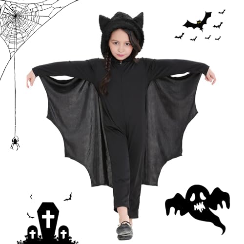 DAZZTIME Halloween Fledermaus Kostüm für Kinder,Fledermaus Kinderkostüm,Schwarz Fledermauskostüm,Fledermaus-Kostüm für Halloween,für Junge Mädchen Halloween Cosplay Fasching Karneval,Mottoparty. von DAZZTIME