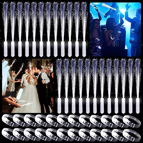 DAZZTIME LED Leuchtwedel Set,24 Stück Leuchtwedel Hochzeit mit 24 Stück LED Glowstick Armband,Hochzeit Leuchtwedel,Leuchtstab Kinder,Hochzeit Glasfaserlampe für Hochzeit Partys Konzert von DAZZTIME