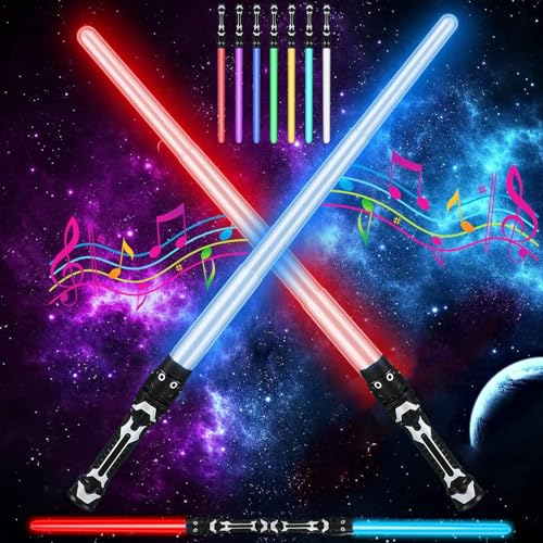DAZZTIME Laserschwert Kinder,2 Stück Duell Lichtschwert,Star Wars Lichtschwert,2 in 1 Lichtschwert,Laserschwert Kinder mit 7 Farben und Soundeffekten（ Weißer Bart ） von DAZZTIME