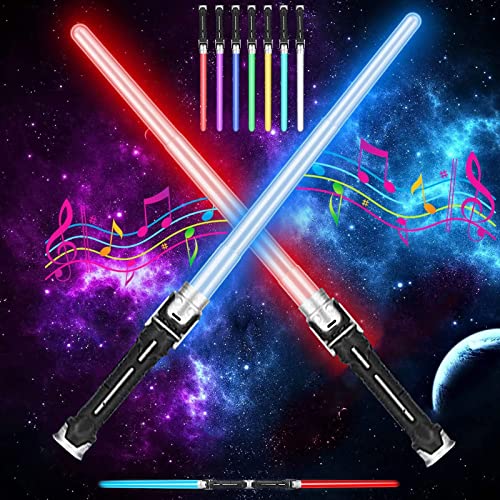 Laserschwert Kinder,2 Stück Duell Lichtschwert,Star Wars Lichtschwert,2 in 1 Lichtschwert,Laserschwert Kinder mit 7 Farben und Soundeffekten（Astronaut） von DAZZTIME