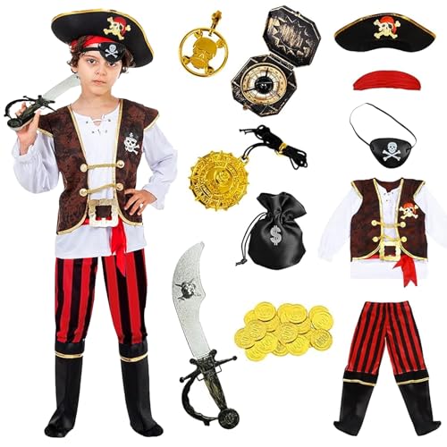 DAZZTIME Piratenkostüm Kinder Jungen,Piraten Zubehör Set,Kinder Piraten Kostüm,Piraten Rollenspiel Kits,Piratenkostüm set,für Kinder 4-10 Jahre alt,Karneval,Halloween,Fasching,Mottoparty. von DAZZTIME