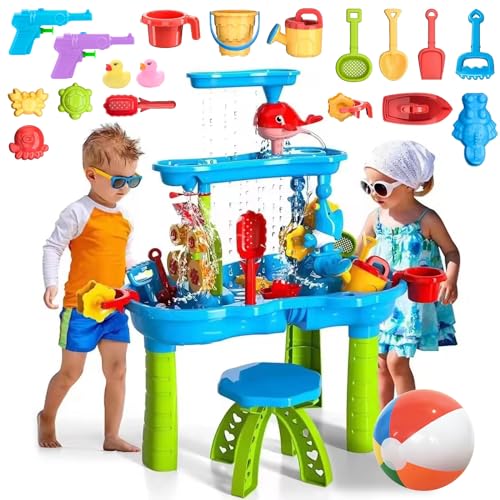DAZZTIME Sand Wassertisch Kinder Outdoor Spielzeug,Strandspielzeug Set mit 42-Teiligem Zubehörset,Garten Wasser Spieltisch,Wasserspieltisch Draußen,Strand Aktivität Tisch,für Kleinkind ab 3 Jahr. von DAZZTIME