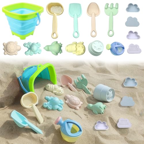 DAZZTIME Sandspielzeug Set,15 Stück Kinder Sandspielzeug,Sandkasten Spielzeug mit Faltbarer Eimer,Schaufel, Sandharke,Sandförmchen,Gartenspielzeug ab 1 2 3 4 5 Jahre Mädchen Junge von DAZZTIME