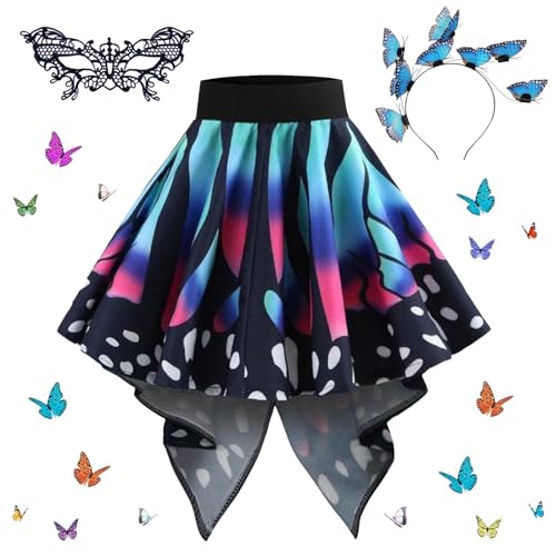 DAZZTIME Schmetterling Kostüm Damen,Rock Damen Schmetterling Karneval,Schmetterling Rock,mit Schmetterling Haarreif,Augenmaske,Karneval Kostüm Damen,für Halloween Fasching Mottoparty Cosplay. Farbe von DAZZTIME
