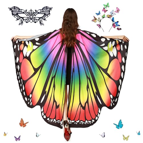 DAZZTIME Schmetterling Kostüm Damen,Schmetterling Kostüm Erwachsene,Kostüm Schmetterling Damen,Schmetterling Kostüm,mit Schmetterling Haarreif,Damen Spitze Maske,für Karneval,Fasching,Mottoparty. von DAZZTIME