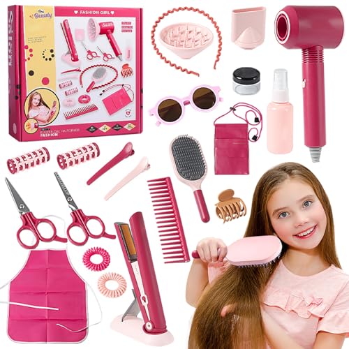 Friseur-und Schminktaschen-Beauty-Set,22 Stück Kinderschminke Set Spielzeug,Styling,Make-Up-Accessoires,Spielset,Kinder Friseur Set,Rollenspielzeug für Jungen & Mädchen Ab 3 Jahren. von DAZZTIME