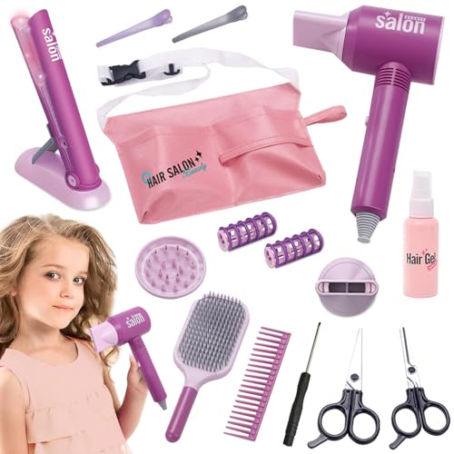 Friseur-und Schminktaschen-Beauty-Set für Mädchen,14 Stücke Kinderschminke Set Mädchen,Spielen Sie Friseurspielzeug-Kit mit Fön,Friseur Set Kinder,Spielzeug für Kinder ab 3 Jahren. von DAZZTIME