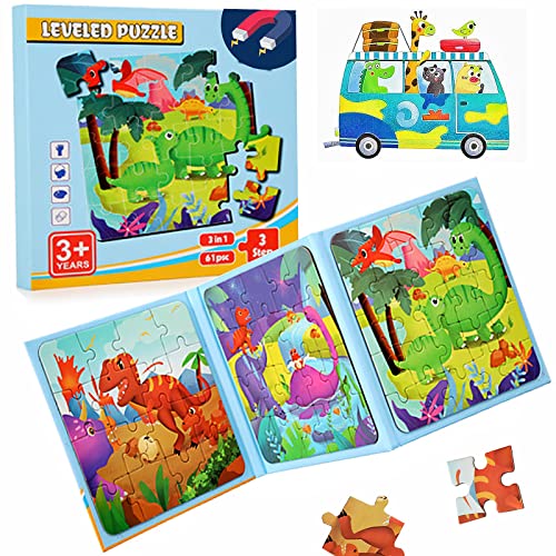 Kinderpuzzle,Magnet Puzzle,Tier Puzzle für Kinder,Reisespiele Kinder ab 3 Pädagogisches Puzzles,Pädagogisches Spielzeug,Lernspielzeug für Kinder 3 4 5 Jahren（Dinosaurier） von DAZZTIME
