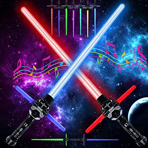 Laserschwert Kinder,2 Stück Duell Lichtschwert,Star Wars Lichtschwert,2 in 1 Lichtschwert,Laserschwert Kinder mit 7 Farben und Soundeffekten von DAZZTIME