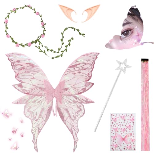 Schmetterlingsflügel,Glitzernde Engelsflügel,Prinzessinnenflügel,mit Elfenöhren,Flügel Kostüm,Feenflügel Kinder,Feen Flügel,Fairy Wings,für Karneval,Fasching,Mottoparty,Halloween Schmetterlingsflügel,Glitzernde Engelsflügel,Prinzessinnenflügel,mit Elfenöhren,Flügel Kostüm,Feenflügel Kinder,Feen Flügel,Fairy Wings,für Karneval,Fasching,Mottoparty,Halloween von DAZZTIME