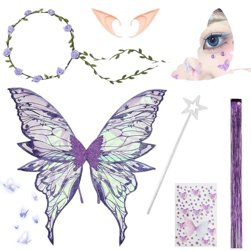 Schmetterlingsflügel,Glitzernde Engelsflügel,Prinzessinnenflügel,mit Elfenöhren,Flügel Kostüm,Feenflügel Kinder,Feen Flügel,Fairy Wings,für Karneval,Fasching,Mottoparty,Halloween Schmetterlingsflügel,Glitzernde Engelsflügel,Prinzessinnenflügel,mit Elfenöhren,Flügel Kostüm,Feenflügel Kinder,Feen Flügel,Fairy Wings,für Karneval,Fasching,Mottoparty,Halloween von DAZZTIME