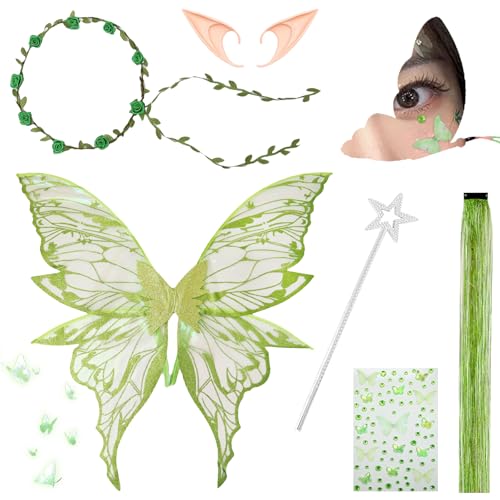 Feenflügel Kostüm,Feenflügel Erwachsen,Schmetterlingsflügel,Prinzessinnenflügel,mit ElfenöHren,Fee Stirnband und Sterne FeenstäBe,für Karneval Mottoparty Halloween Weihnachten Rollenspiele von DAZZTIME