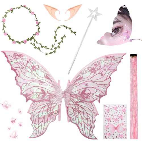 Feenflügel Kostüm,Feenflügel Erwachsen,Schmetterlingsflügel,Prinzessinnenflügel,mit ElfenöHren,Fee Stirnband und Sterne FeenstäBe,für Karneval Mottoparty Halloween Weihnachten Rollenspiele Feenflügel Kostüm,Feenflügel Erwachsen,Schmetterlingsflügel,Prinzessinnenflügel,mit ElfenöHren,Fee Stirnband und Sterne FeenstäBe,für Karneval Mottoparty Halloween Weihnachten Rollenspiele von DAZZTIME