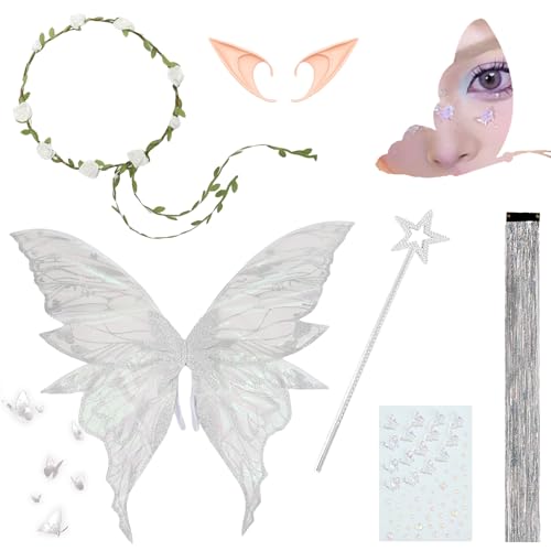 Feenflügel Kostüm,Feenflügel Erwachsen,Schmetterlingsflügel,Prinzessinnenflügel,mit ElfenöHren,Fee Stirnband und Sterne FeenstäBe,für Karneval Mottoparty Halloween Weihnachten Rollenspiele Feenflügel Kostüm,Feenflügel Erwachsen,Schmetterlingsflügel,Prinzessinnenflügel,mit ElfenöHren,Fee Stirnband und Sterne FeenstäBe,für Karneval Mottoparty Halloween Weihnachten Rollenspiele von DAZZTIME