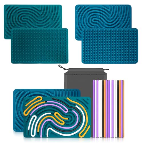 DBAILY Sensorik Spielzeug Activity Board, 2 Stück Silikon Sensory Toys, Mit Reisetasche & 40 Schnüren, Fidget Toys für Kinder ab 3 Jahr & Erwachsene, Spielzeug für Beruhigung, Stress Anxiey, ADHD von DBAILY