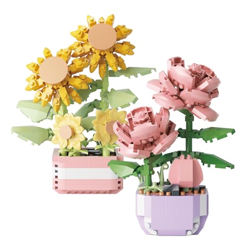 DBALL 2 Stücke Klemmbausteine Blumen Mini Pflanzen Sonnenblumen und Rose Klemmbausteine Pflanzen Bonsai mit Blumentopf Botanical Klemmbausteine für Geschenk Innendekoration DBALL 2 Stücke Klemmbausteine Blumen Mini Pflanzen Sonnenblumen und Rose Klemmbausteine Pflanzen Bonsai mit Blumentopf Botanical Klemmbausteine für Geschenk Innendekoration von DBALL