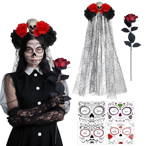 DBALL Halloweenkostüme Tag der Toten Kostüme für Damen Tag der Toten Kostüm Stirnbänder und Halloween Gesichtstattoos Tag der Toten Kostüme für Damen Accessoires für Halloween DBALL Halloweenkostüme Tag der Toten Kostüme für Damen Tag der Toten Kostüm Stirnbänder und Halloween Gesichtstattoos Tag der Toten Kostüme für Damen Accessoires für Halloween von DBALL