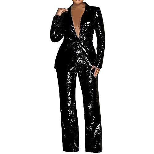 DBMZV DiscoOutfitDamen70erJahreOutfitDamen80erKostümJumpsuitDiscoSchlagerpartyGlitzerKostümSaturdayNightFeverFürKarneval,Fasching&HalloweenfürHalloweenPartymitTopHoseZubehör von DBMZV
