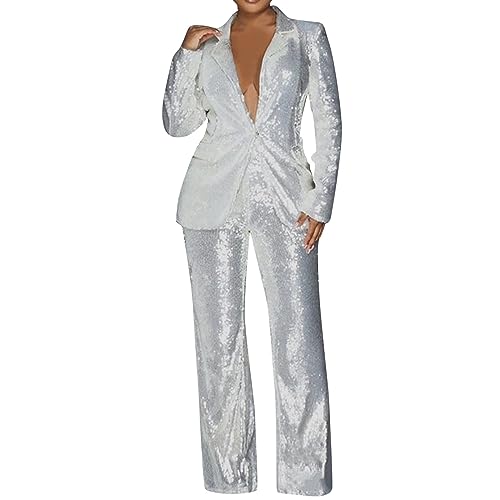 Disco Outfit Damen 70er Jahre Outfit Damen 80er Kostüm Jumpsuit Disco Schlagerparty Glitzer Kostüm Saturday Night Fever Für Karneval, Fasching & Halloween für Halloween Party mit Top Hose Zubehör von DBMZV