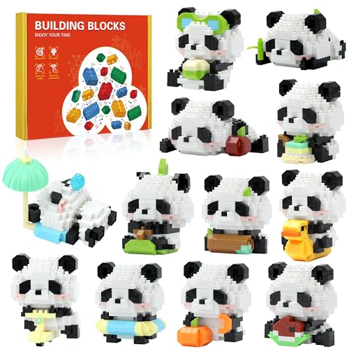 DBPBToU 12 Pack Mini Building Blocks Set, Bausteine Spielzeug für Kinder Party, Geschenke für Kinder, Jungen, Mädchen 6+ (Panda) von DBPBToU