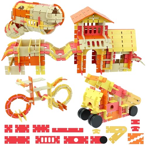 DBPBToU Zusammensetzen Bausteine Kinder aus Holz, Zusammensetzen Building Blocks Kinder, Kinderspielzeug ab 3 4 5 6 7 8 Jahre Junge Mädchen, Zusammensetzen Set Spielzeug (Warme Farbe) von DBPBToU