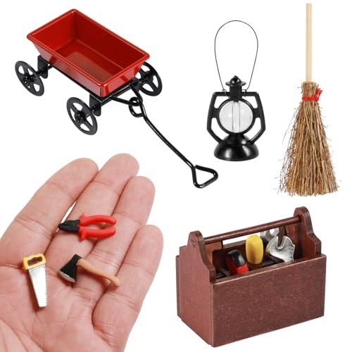 12Stks Miniatur Garten Werkzeugkasten Set, Zwerg Puppenhaus Garten Zubehör, Puppenhaus Gartengeräte, Puppenhaus Holz Werkzeugkasten mit Werkzeug Besen Öllampe, Miniatur Gartenkarren für Bastelarbeiten 12Stks Miniatur Garten Werkzeugkasten Set, Zwerg Puppenhaus Garten Zubehör, Puppenhaus Gartengeräte, Puppenhaus Holz Werkzeugkasten mit Werkzeug Besen Öllampe, Miniatur Gartenkarren für Bastelarbeiten von DBTW