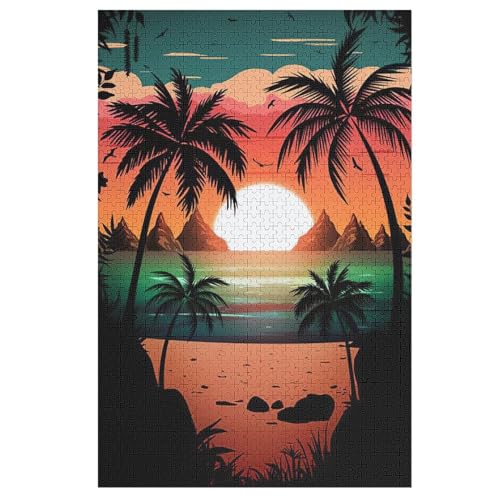 1000-teiliges Puzzle Für Erwachsene, Retro Strand Sonnenuntergang Holzpuzzle, Gehirn-Herausforderung,Puzzles Spielzeugspiel 78×53cm von DCCCY