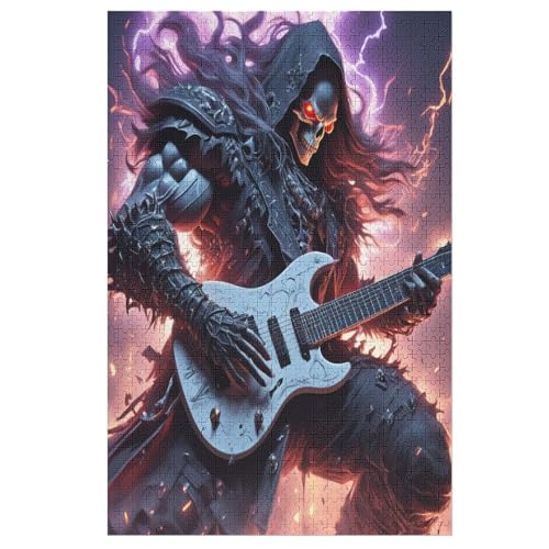 1000-teiliges Puzzles, Gitarre Skelett Man -Puzzle Für Erwachsene Kinder,Holzbrettpuzzle,Erwachsenenpuzzles,Geschenke 78×53cm von DCCCY