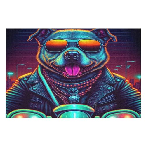 Cool Hunds Puzzle 1000 Teile, Holzpuzzle Herausforderndes Geschicklichkeitsspiel Für Die Ganze Familie, Kinder Erwachsenenpuzzle Ab 12 Jahren （75×50cm） von DCCCY
