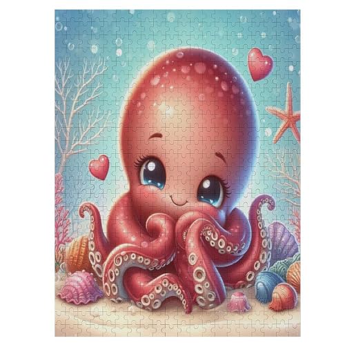 Cute Oktopus 500 Teile Puzzles Für Erwachsene Holzpuzzle Familienpuzzlespiel Stressabbau-Puzzle Für Kinder Ab 12 Jahren 55×41cm von DCCCY