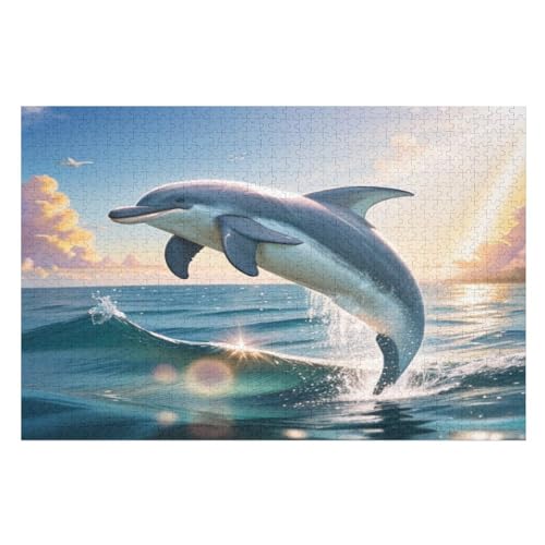 Delphin -Puzzle, 1000 Teile,Holzpuzzle Für Erwachsene Kinder, Lustiges Spielzeug, Denkspiel, Bildungsspiel, （75×50cm） von DCCCY